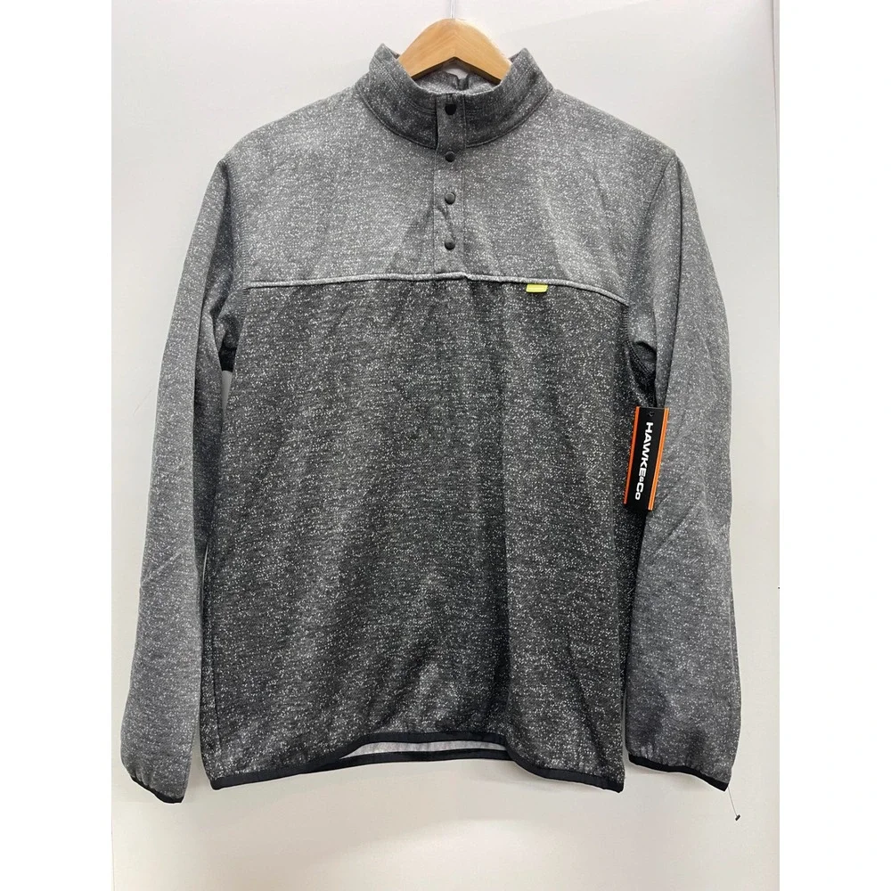 Hawke & Co Mens Small Grey Marled Snap Mock Neck Performance Pullover NWT